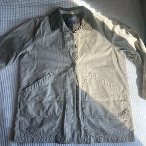 Beige and green lands end barn/chore jacket